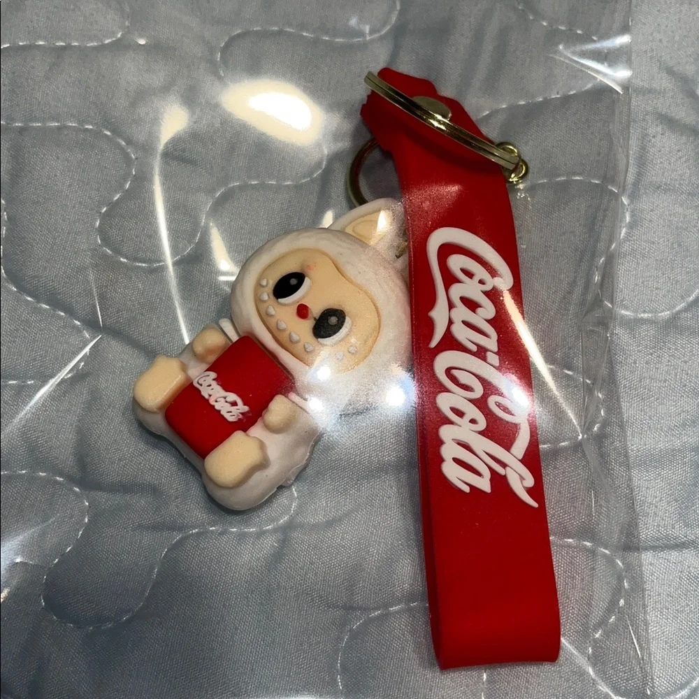 Coca-Cola Character Keychain with Red Lanyard